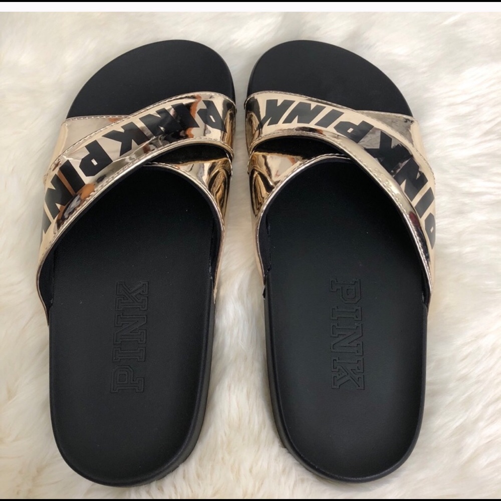 PINK Victoria’s Secret Gold Slides